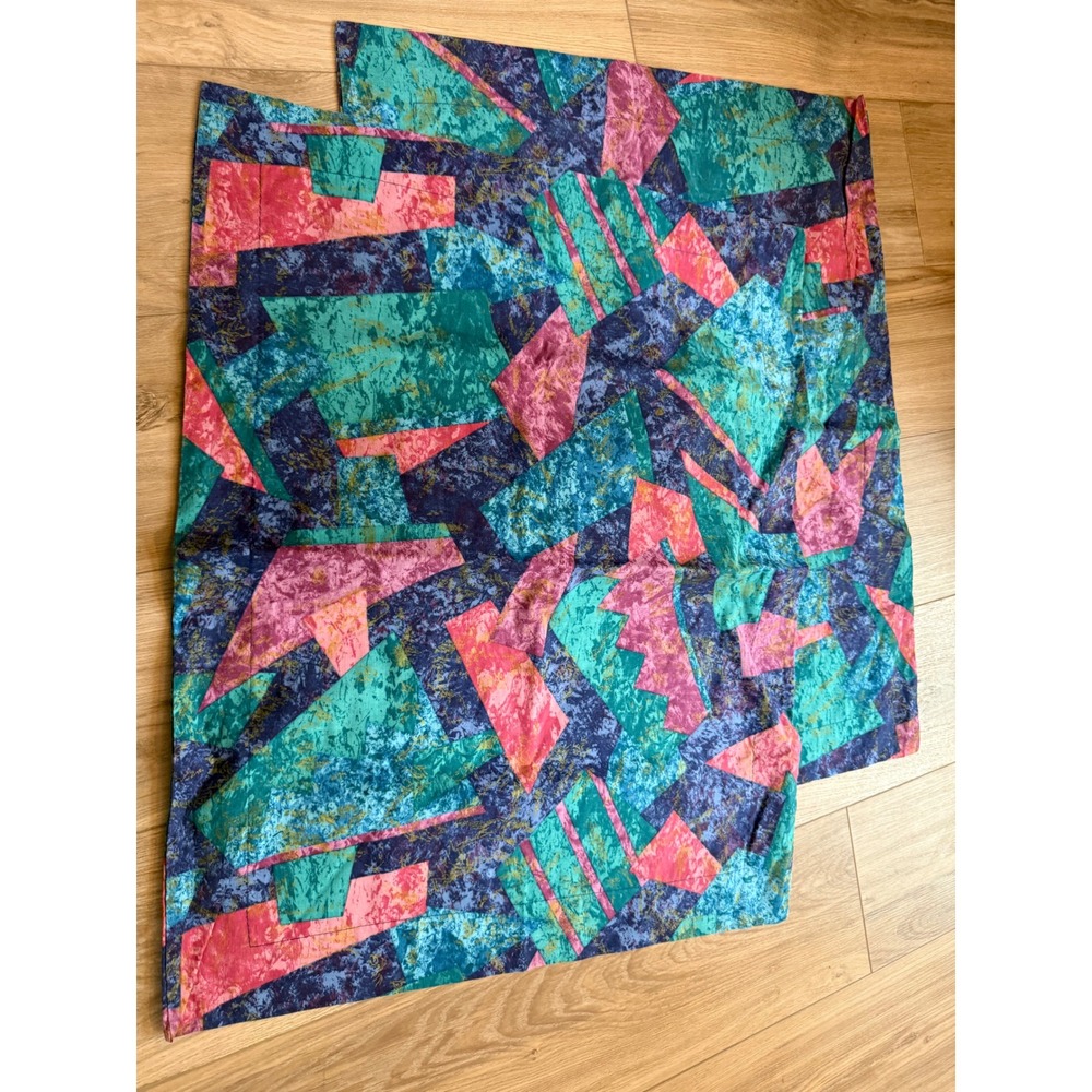 Vintage 80s 90s Abstract Geometric Pillowcase / Sham Teal Pink Memphis Style